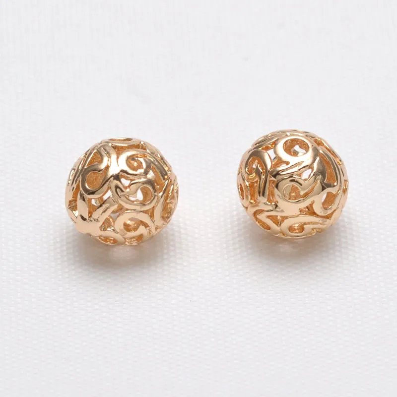 

DIY Bracelet Beads Wholesale 24K Real Gold 8.5 mm Spherical Hollow Loose Beads Small Hole Spacer Beads