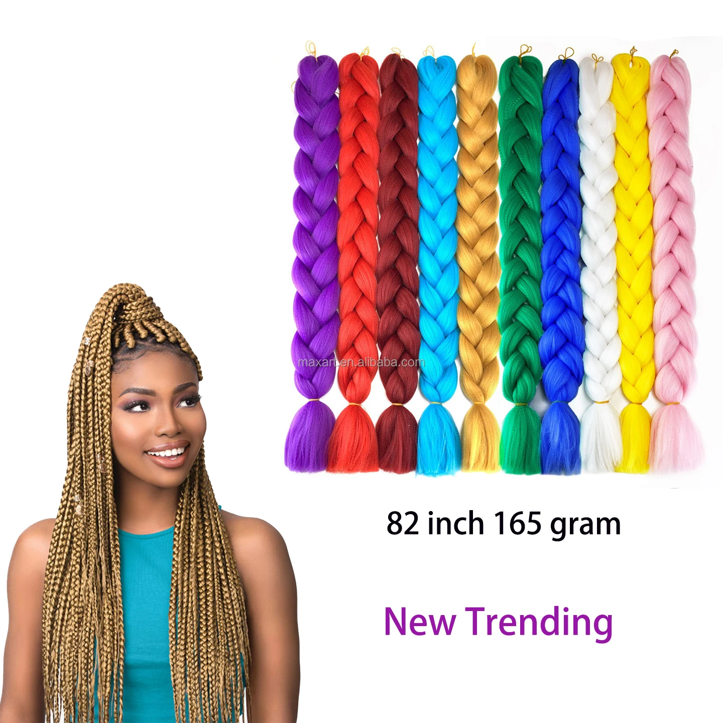 

41inch 165g Ultra Jumbo Braiding Hair Extensions Synthetic Fiber Braids Hair Attachment For Girls Hot Water Setting, As picture shows