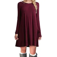 

Cotton Simple Casual Loose Long Sleeve Simple T shirt Dress for Women