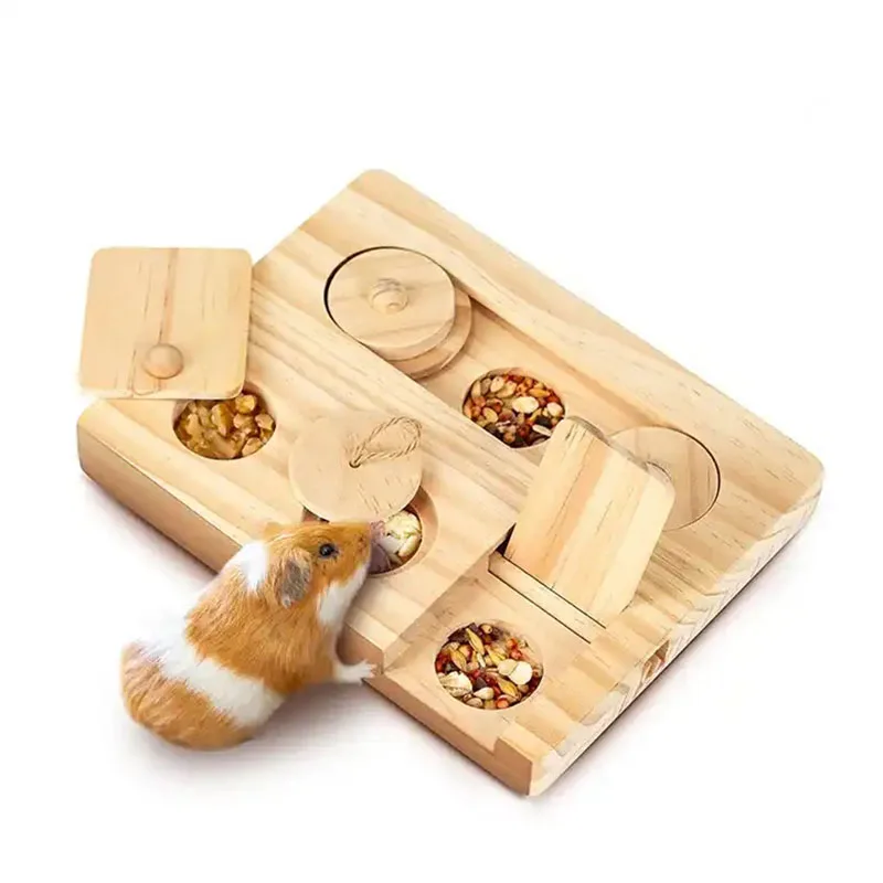 

New Product Wooden Small Pet Hide Treats Puzzle Snuffle Game Enrichment Foraging Interactive Toy for Hamster Guinea Pig