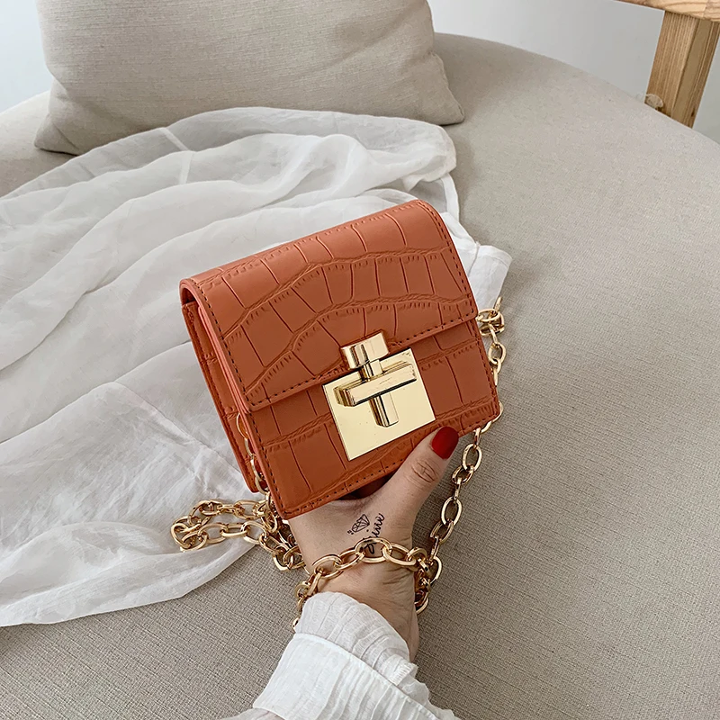 

2020 Lock Messenger Shoulder Bag Crocodile Pattern MINI Crossbody Bags For Women Lady Phone Handbags and Purses Stone Pattern, Multicolor