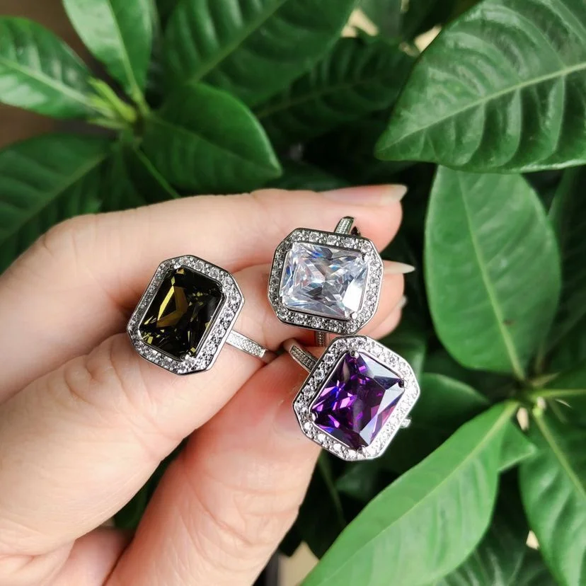 

High Quality Fashion Jewelry Women Rectangle Austria Crystal Ring, Blue,green, red,white,purple,olives
