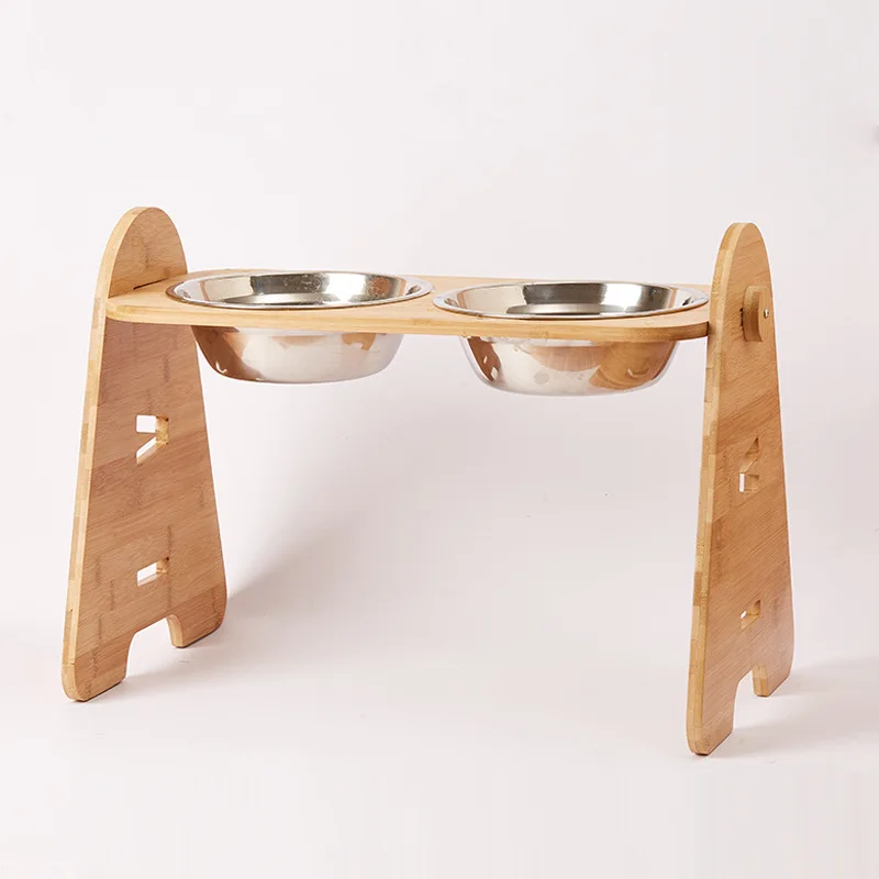 

bamboo stand stainless steel double bowl adjustable oblique neck dog