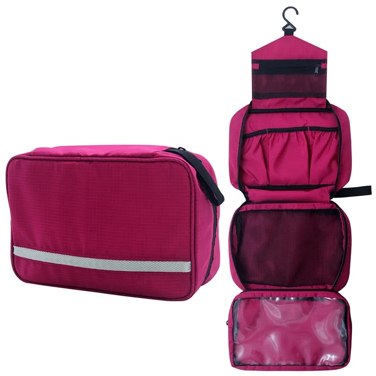 

Wholesale Custom Pink Polyester Travel Hanging Hook PET Expandable Toiletry Makeup Cosmetic Bag For Girl