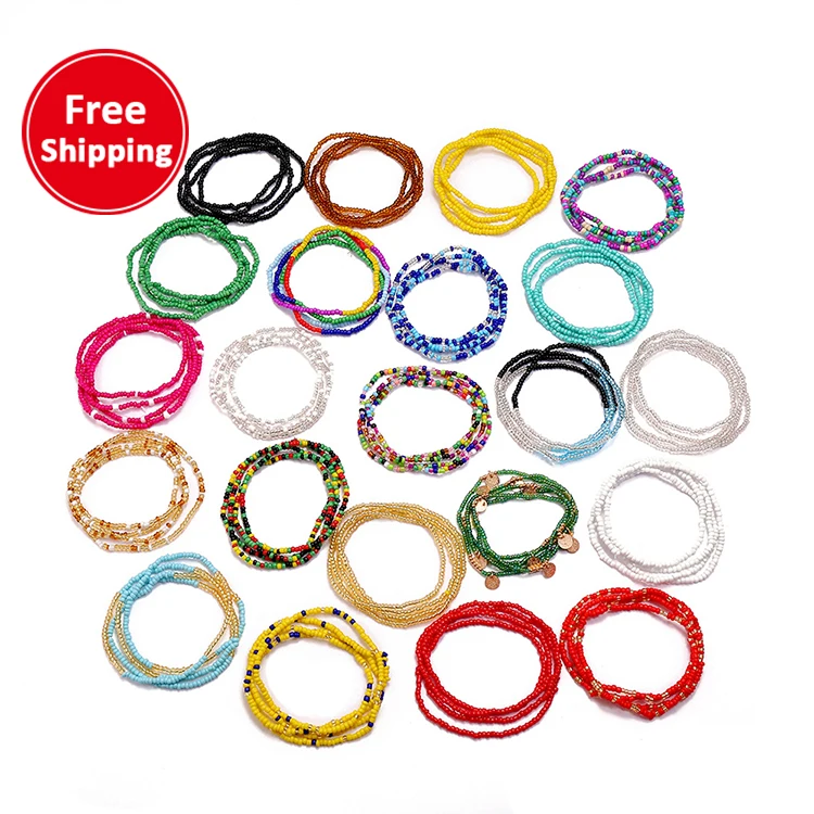 

free shipping/dorp shipping Multi-layer handmade colorful rice bead beach chain popular waist chain women