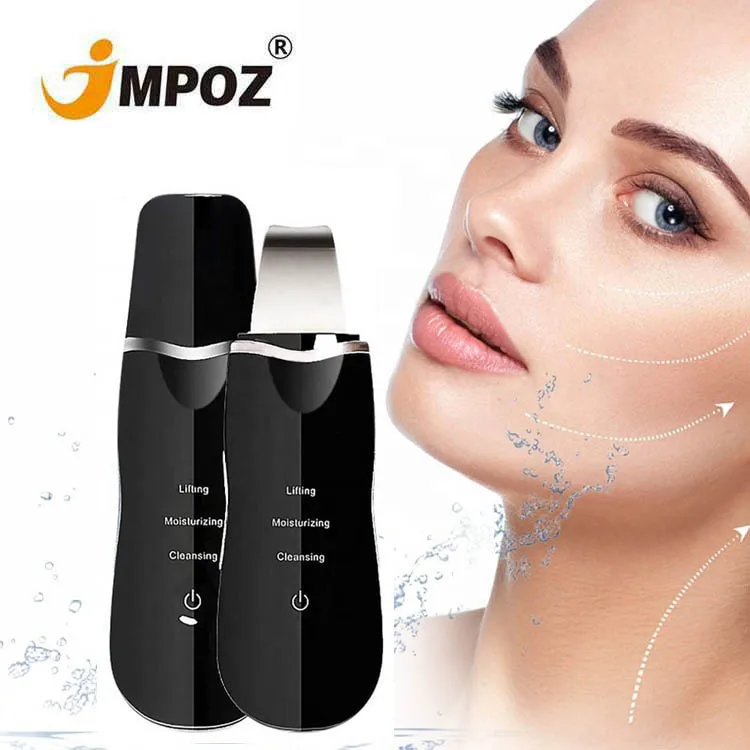 

waterproof lcd charging rechargeable portable wireless face peeling jmpoz facial professional ultrasonic skin scrubber, White/black