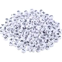 

White acrylic coin black alphabet letter beads for jewelry making