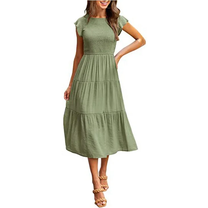 

Free Shipping Fashion New Summer Dress Short Butterfly Sleeve Dress Ladies Midi Dress, Picture color