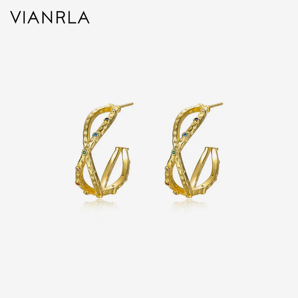 

VIANRLA 18K Gold Earring Jewelry Blue Zircon Earrings 925 Sterling Silver