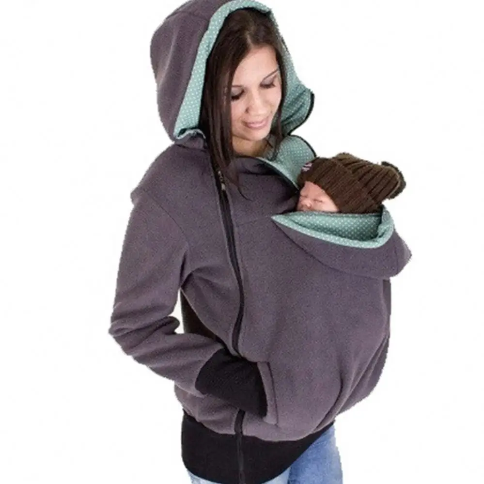 

Winter Women's Fleece Zip Up Maternity Baby Wearing Carrier Hoodie Sweatshirt Nursing Kangaroo Jacket Pullover Outerwear