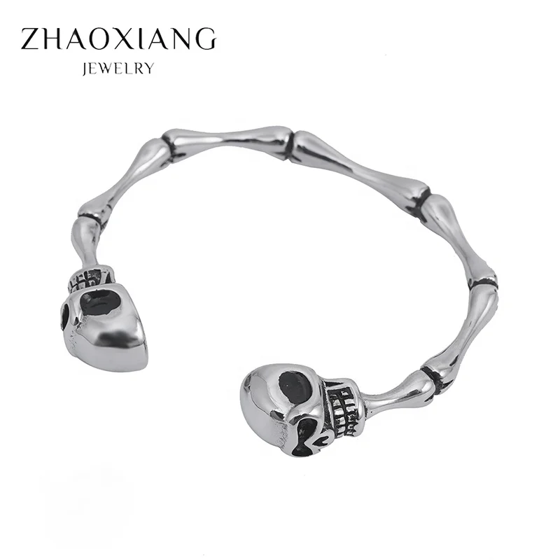 

Stainless Steel Skull Head Skeleton Design Cuff Bangles Bracelets For Women Bulk Charms Silver