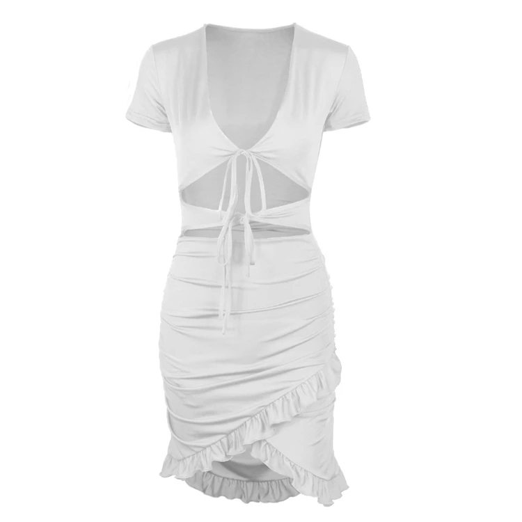 

Fashionable Summer Slim Bodycon Mini Length Solid Color Ladies Beach Casual Wear Sexy Dresses for Club Women