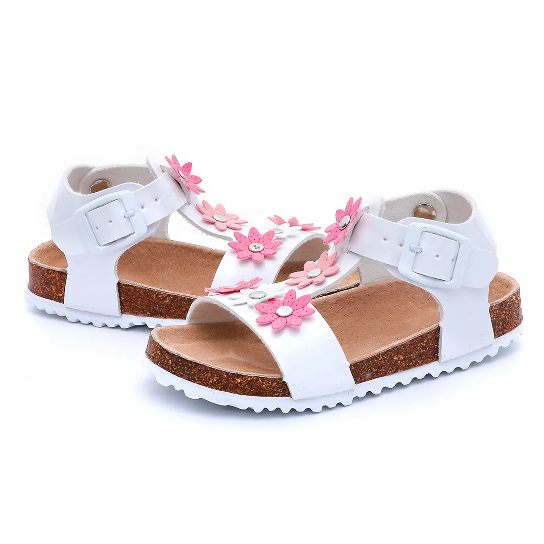 

Nice Quality New Fashion Birken Style Little Girls Sandals Toddler for Kids Children White Color with Flower Deco