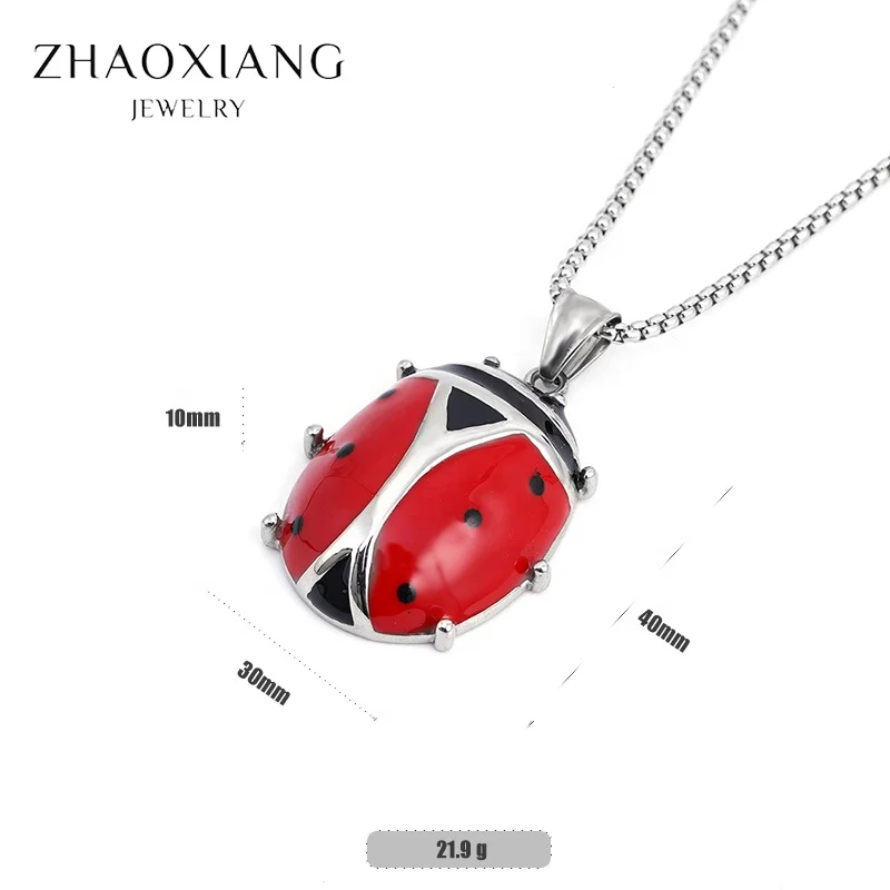 

New Design Fashion Cute Jewelry Ladybird Necklaces Chain For Women Stainless Steel Pendants