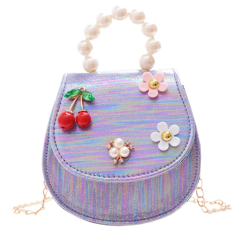 

fashionable pearls fruit three-dimensional contour purses little shoulder crossbody bags pu leather mini kids handbags for girls, Pink/blue/yellow/white/purple