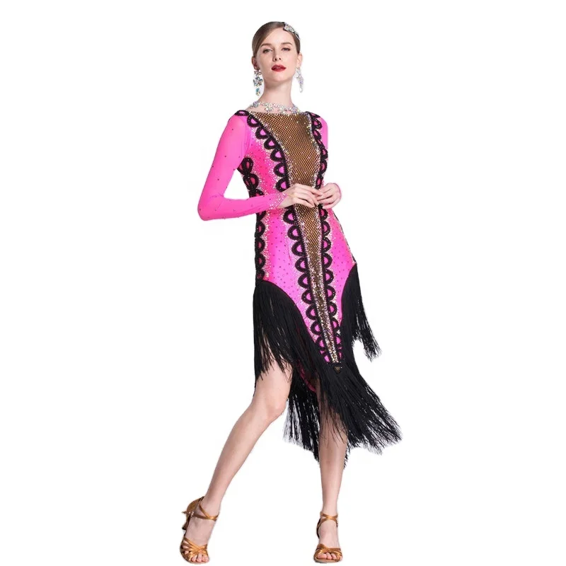 

L-18225 Latin Competition Dance Dress Costumes Performing Dresses Sparkly Rhinestones Customize Tassel Dress For Sale, Customer choice