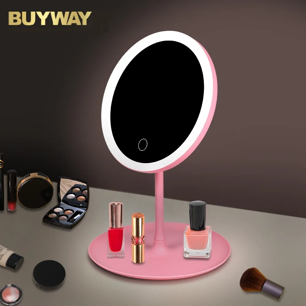 

Smart Touch Control Adjustable Light Hd Table Cosmetic Mirror Plastic Vanity LED Makeup Mirror, White/pink