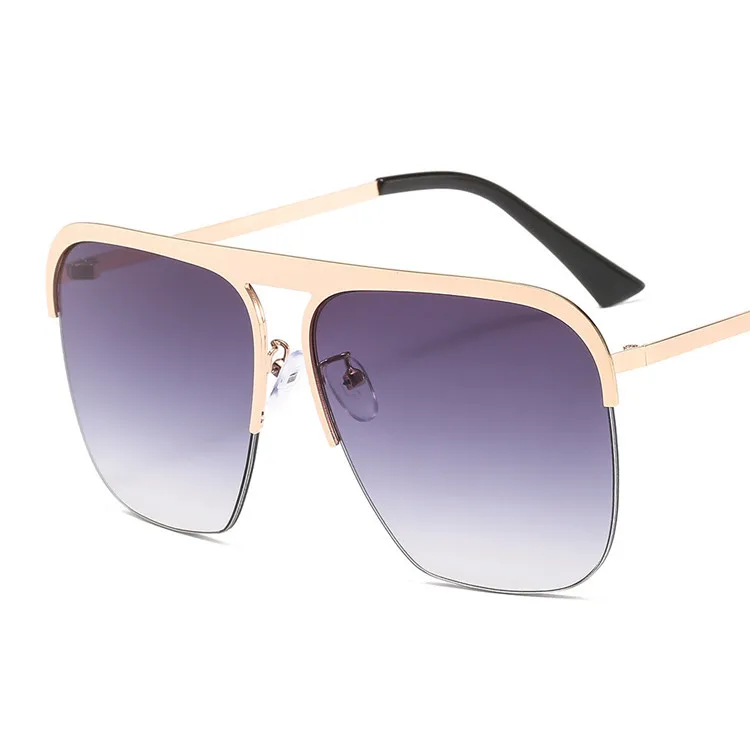 

Hot sale fashion metal oversized big frame sunglasses men women half frame one piece sunglasses