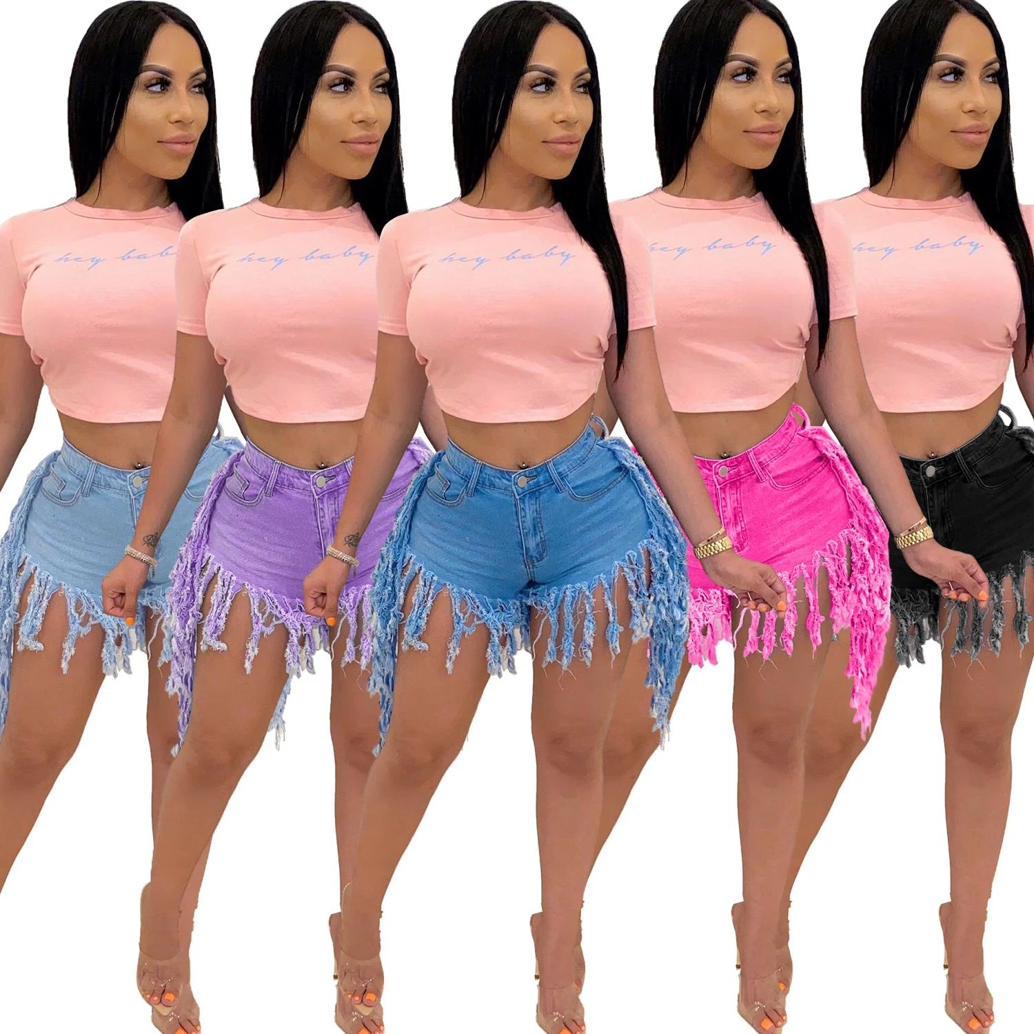 

Jeans Denim Ladies Casual New Personality High Waist Old Worn And Worn Fringed Retro Denim Shorts Women