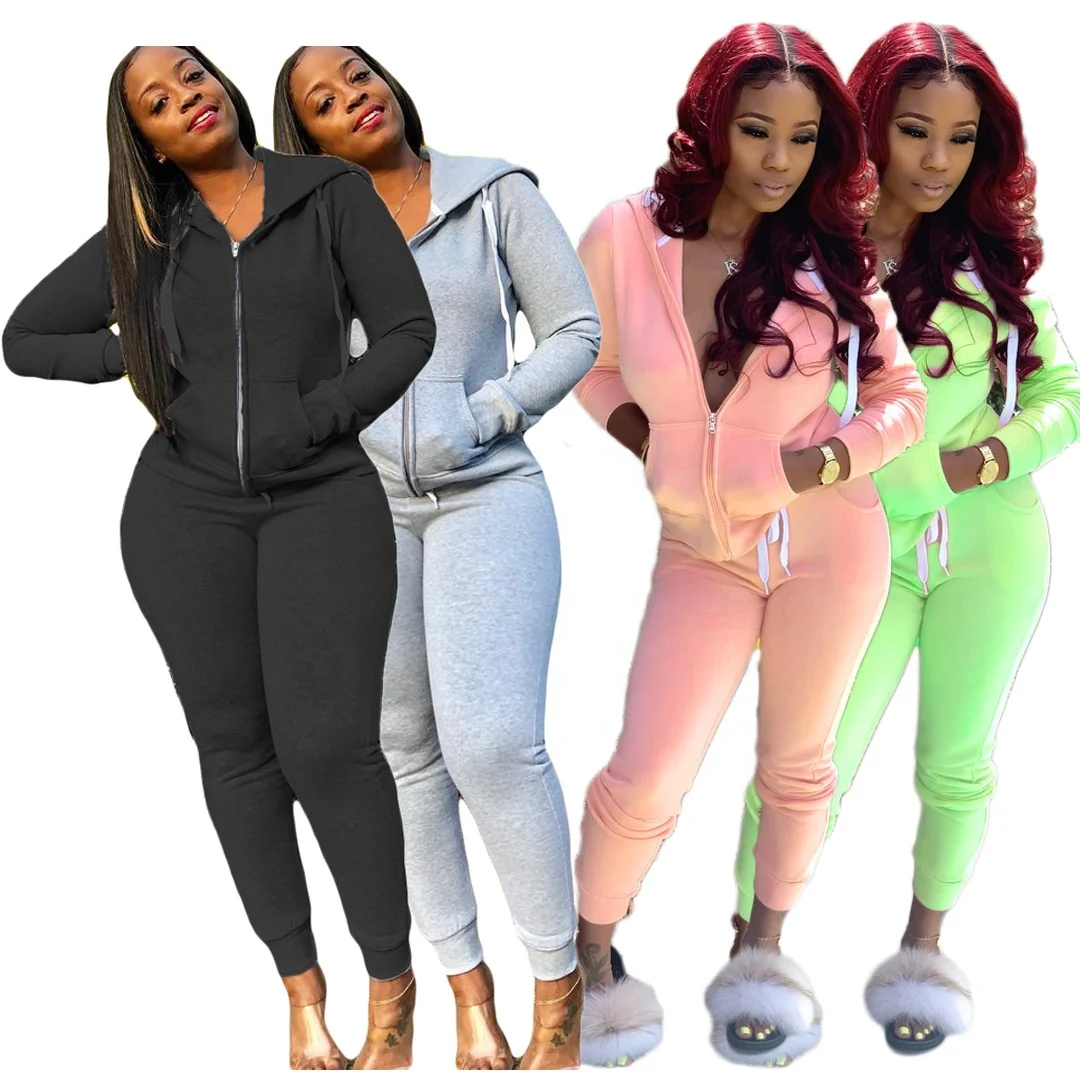 

2020 Ladies Sports Apparel Woman Clothes Hoodie Long Sleeve Plus size Two Piece Set Womens Clothing Tracksuit Joggers Suits Set, 14 color options