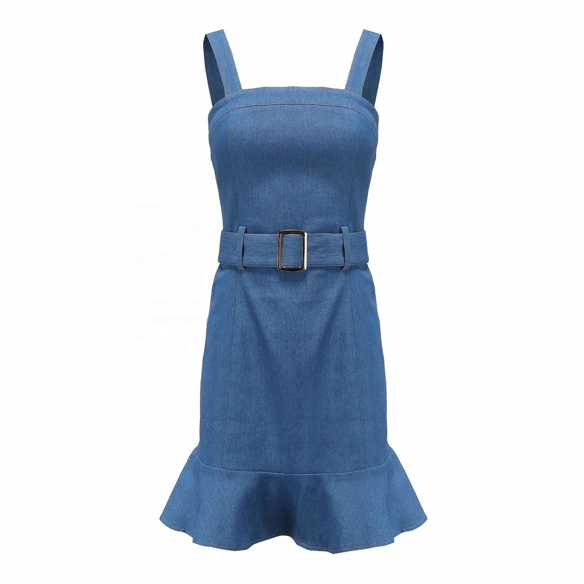 

B52457A New design lady fashion sleeveless tight denim slip dress, Blue