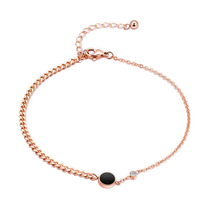 

Trendy Stainless Steel Rose Gold Black name Enamel anklet jewelry for Women