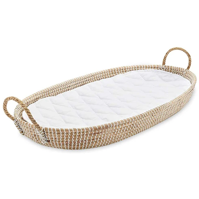 

Handmade Natural Seagrass Rattan Baby Changing Bed Moses Basket