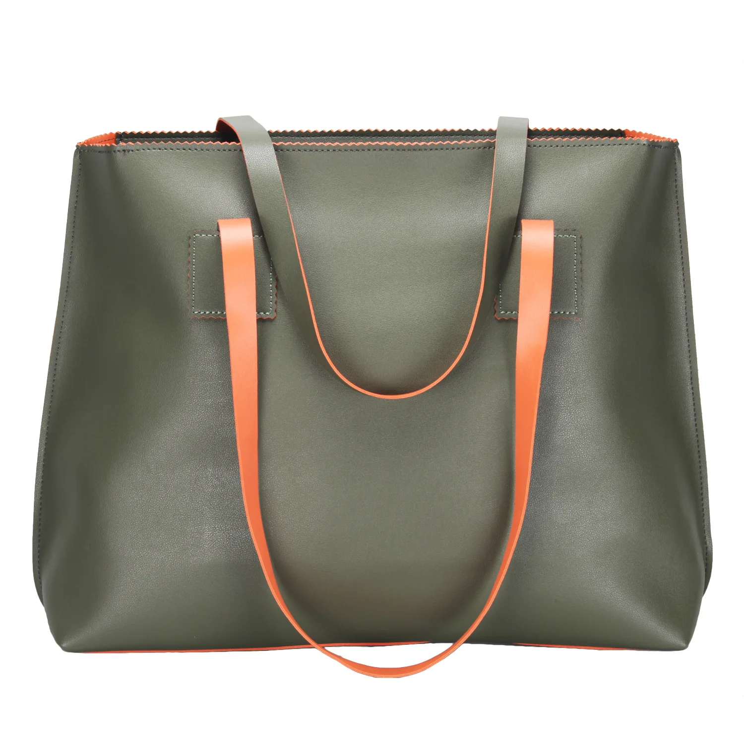 

2021 Trend Best Seller Luxury Elegant Large Capacity Soft PU Leather Contrast Color Ladies Office Tote Bag Handbag For Women, Black,navy blue,army green,red