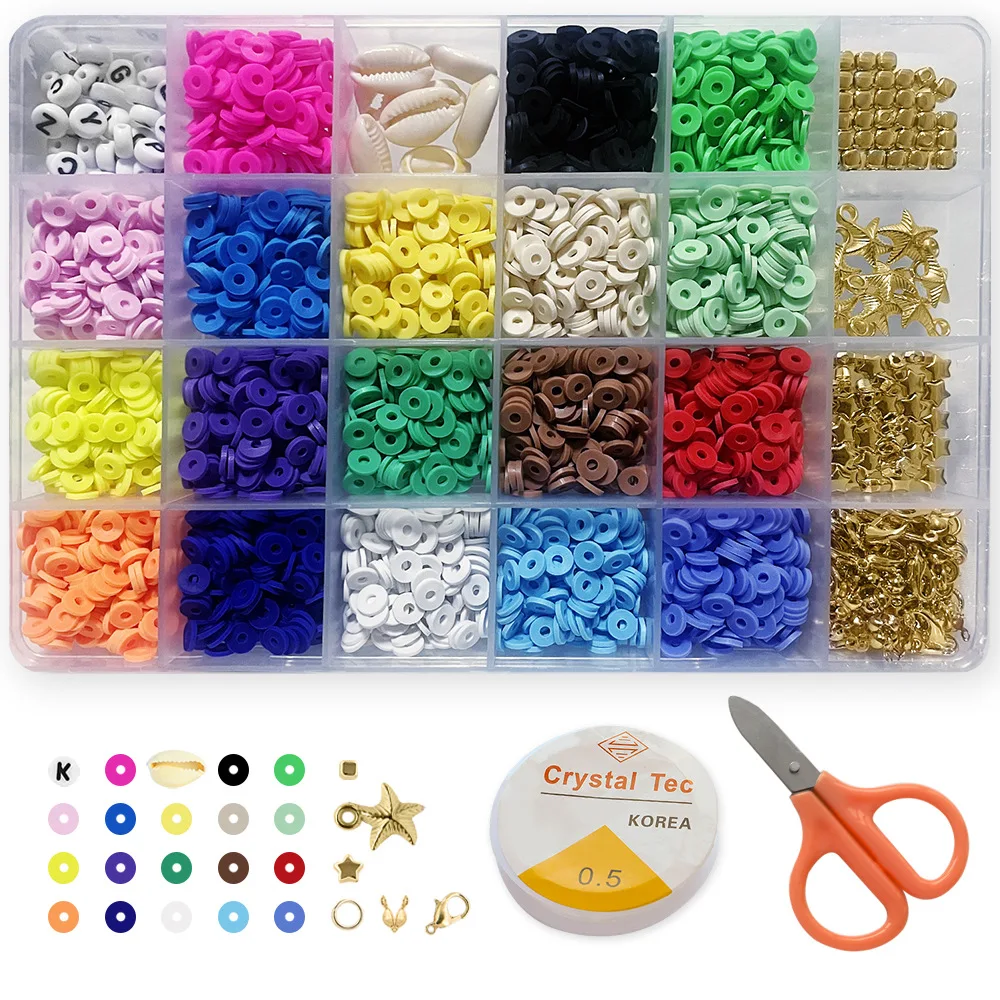 

Craft Charm Letter Spacer Flat 6mm Polymer Clay Beads For Jewelry Making Kit DIY Bracelet Necklace Accessories, Picture shows