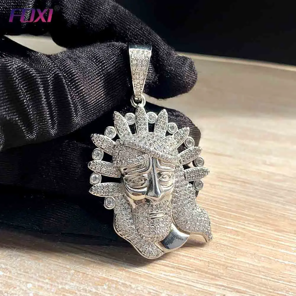 

925 sterling silver 3D Jesus pendant necklaces with moissanite stone 10k 14k gold necklace for men