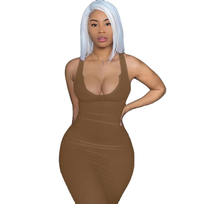 

Sexy Vestido De Dama Deep O-neck Solid Color Casual Dress Women Bodycon Dress Sun Dresses, Picture colour