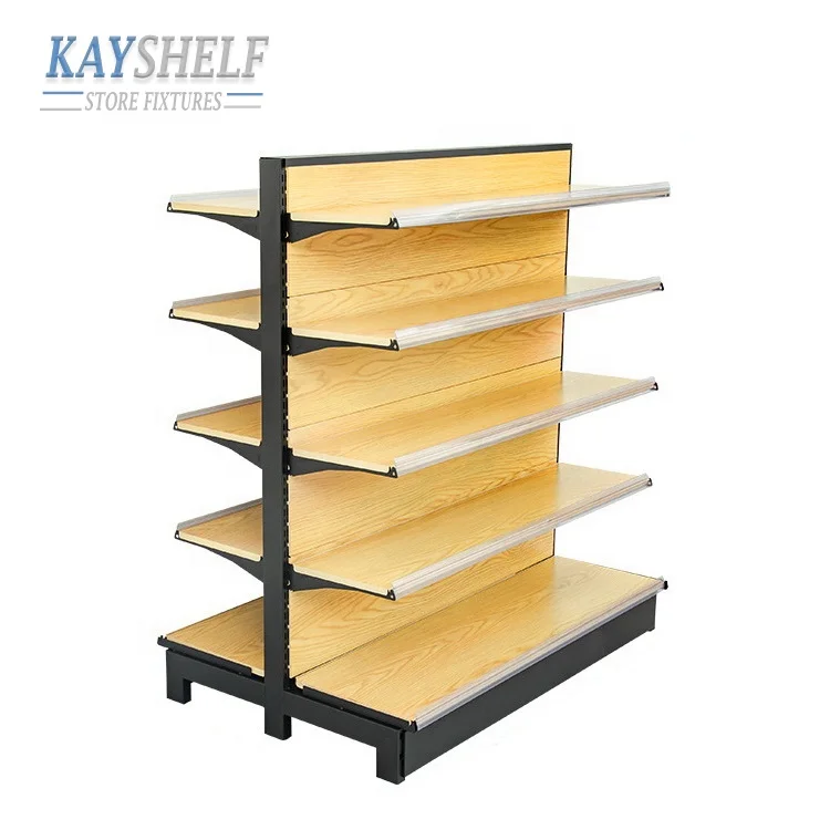 Used Convenience Store Equipment Metal Wood Grain Shelf For Supermarket