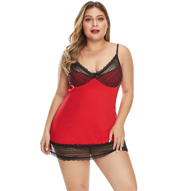 

Women Valentine Sweet Lace Trim Plus Size Chemise Lingerie, Customized