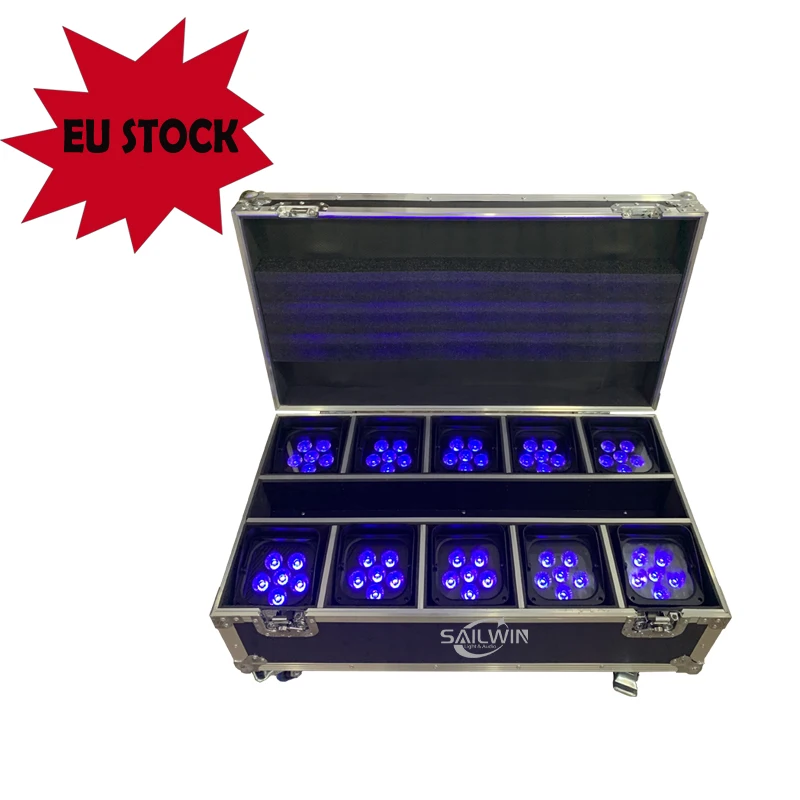 

Poland Stock DMX Stage Lighting 6X18W 6in1 RGBAW+UV APP Battery Powered DJ Smart LED UPLIGHT With 10in1 Charging Flight Case