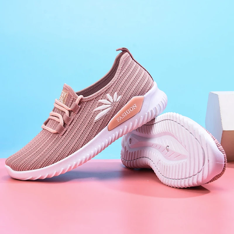 

Women walking tennis lace up flat sport shoes trending women shoes sock sneakers women shoes, Black, pink,red