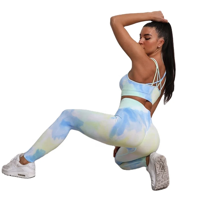 

2 pcs Customized Design Yoga Gym Suit Sport Beautiful Back seamless Workout Set yoga Legging