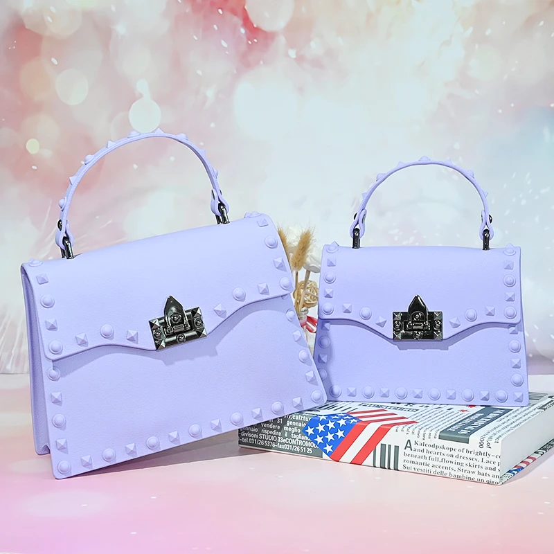 

New Arrivaled Ladies Silicone Rivet Purses Shoulder Bags Mommy And Me Jelly Hand bags 2 Pieces Sets, 13 colors