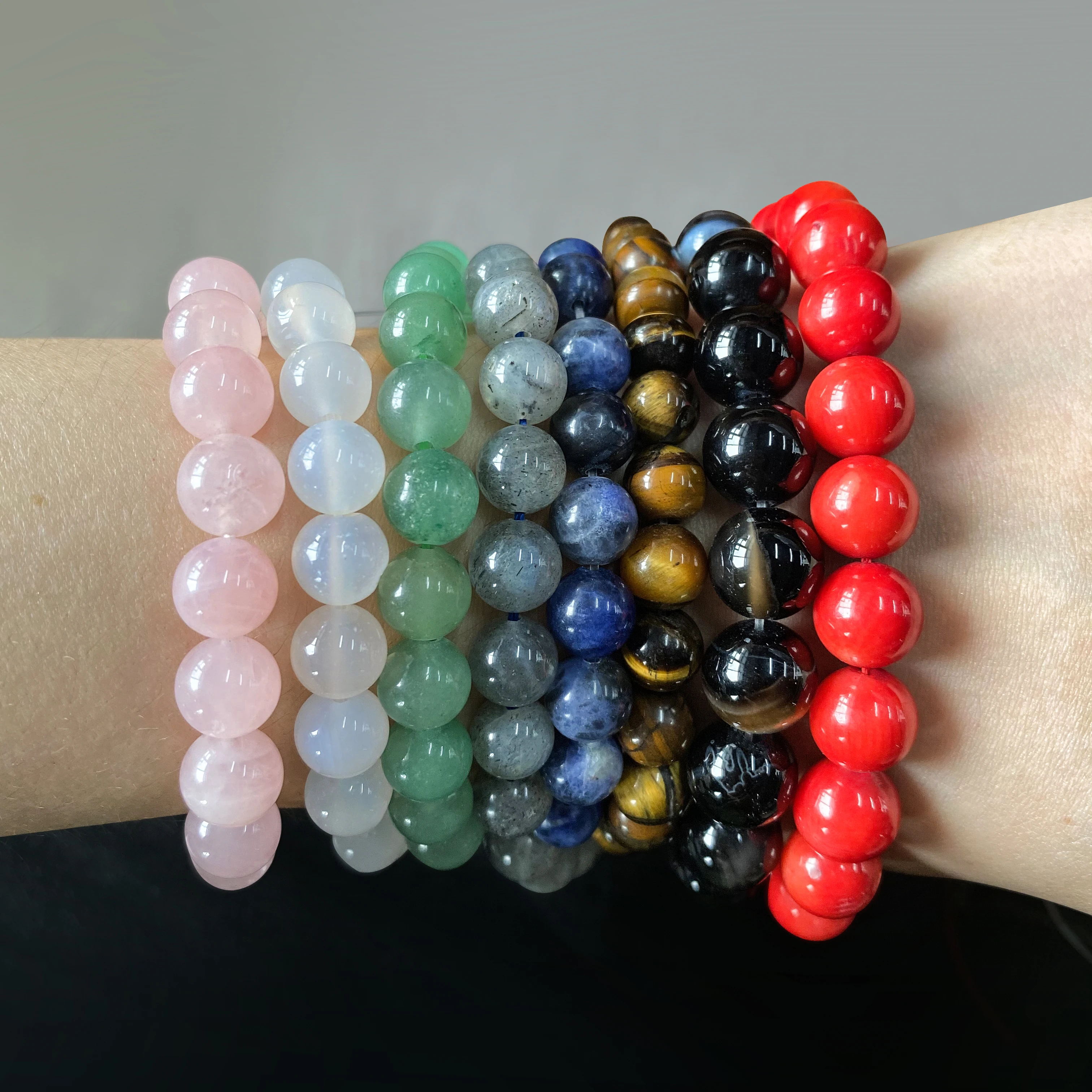 

Colorful Bracelet Black Gallstone Handicraft Handmade Colorful Malachite Bracelet Round Macrame Bracelets with Energy Stones, Picture