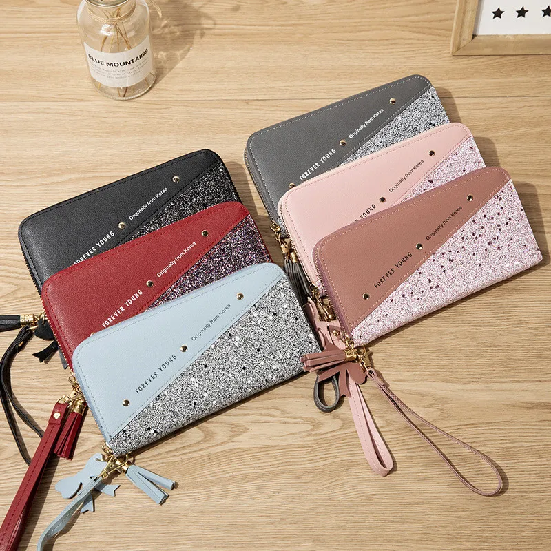 

HB-0027 New Wallet Long Zipper Wallet Female Tassel Wild Rivet Mobile Phone Bag Women Bags Purses And Handbags For Womens, Multi color
