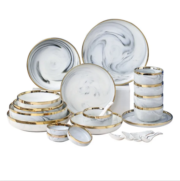 

2021new products nordic style Dishes & Plates Set marble dinner set luxury tableware for weddings hotel dinner plates