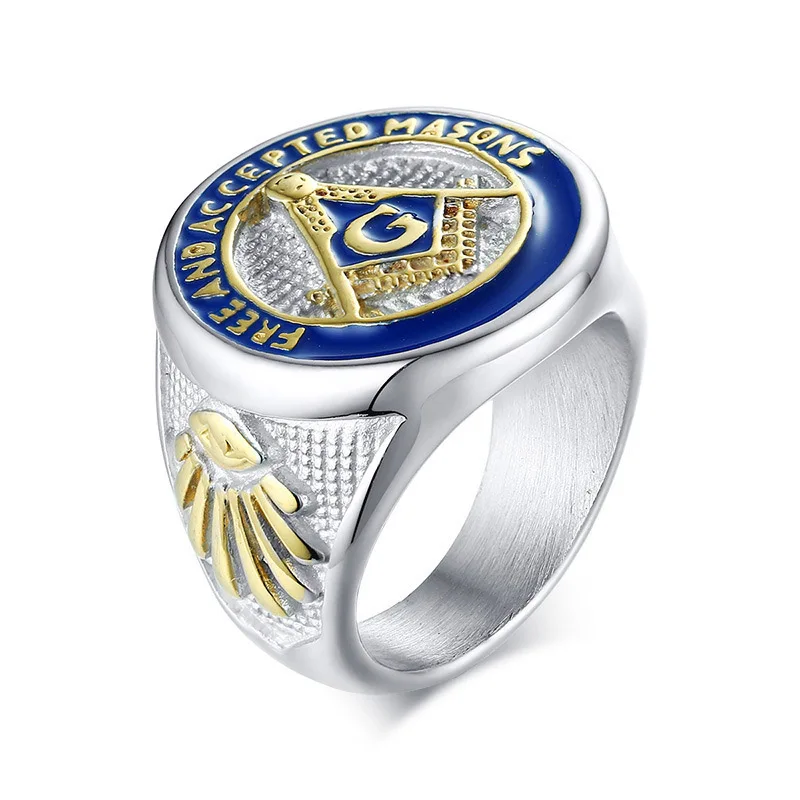 

Custom Stainless Steel Casting Wholesale Cheap Masonic Rings Mens, Silver + blue + gold