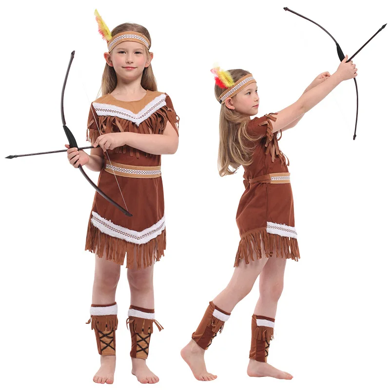 

Halloween Indian Princess Costumes Kids Girls Pocahontas Huntress Costume Purim Party Mardi Gras Fancy Dress, As show