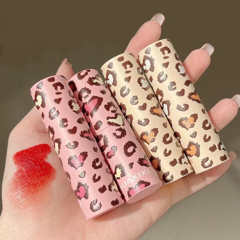 

OMG Natural Waterproof Matte Round Cute Pink Leopard Print Velvet Finish Lipstick Fall Colors Private Label Makeup Creative, 8 colors