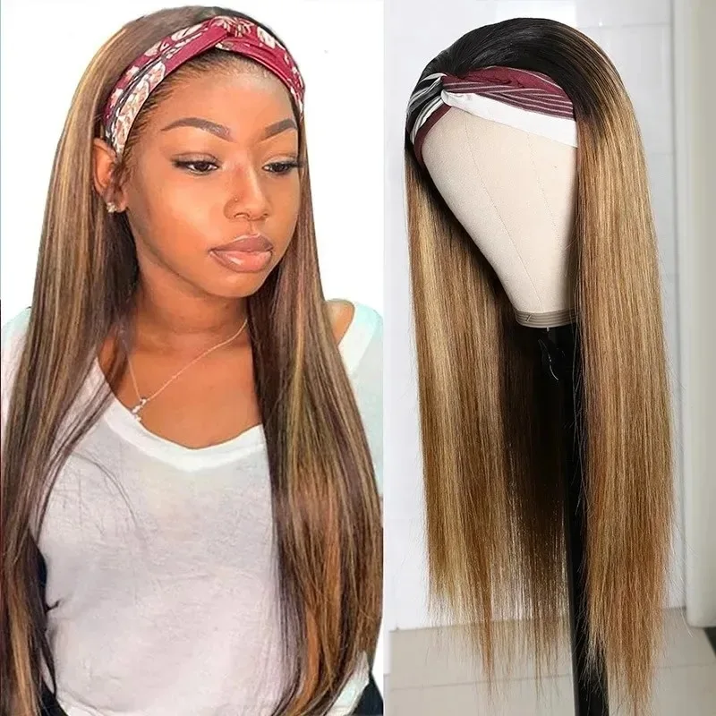 

Long Straight Hair Colored Headband Wigs Fashion Scarf Straight Headband Wig Platinum Blonde Synthetic Wig, Pic show