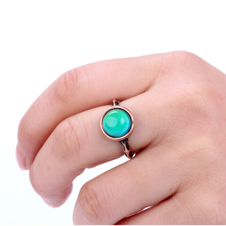 

IN Stock Handmade Small Rose Gold Vintage Round Mood Stone Ring for Women