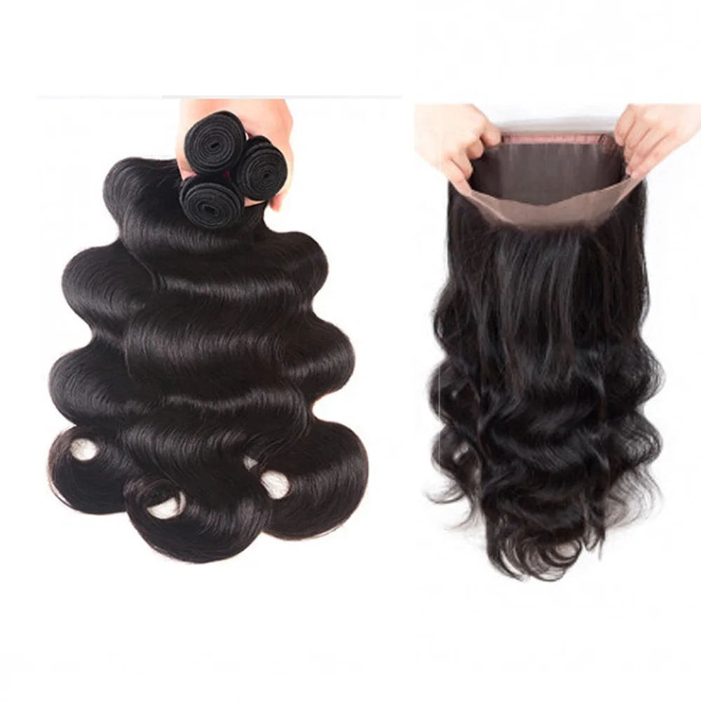 

Unprocessed Raw Virgin Bulk Human Hair Extension Vendor Brazilian Body Wave Weave 360 Lace Frontal Closure Wig