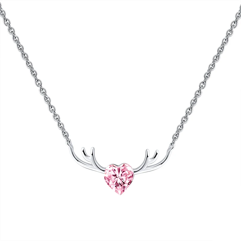 

RINNTIN SN169 Christmas Series Necklace 925 Sterling Silver Pink 4A Zircon Heart Pendant Necklaces