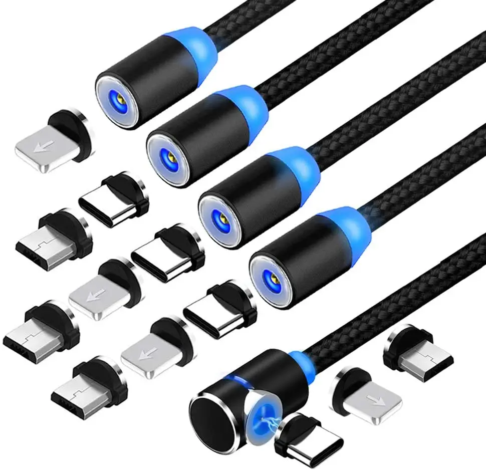

Magnetic Charging Cable [4-Pack,1ft/3ft/6ft/6ft], Terasako 3-in-1 Nylon Braided Cord, Compatible with Mirco USB, Type C, Black
