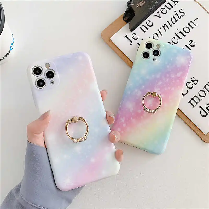 

New 2021 Rainbow Gradient Starry Phone Case For phone 11 Pro Max 7Plus 8 Plus XSMAX XR XS SE 2020 Soft IMD Marble Cover Coque