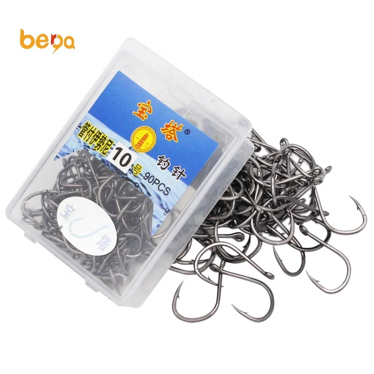 

High Quality Box-packed Iseama With Ring High-carbon Steel Fishing Hook 80PCS/1Box, Black/white nickel ,customizable
